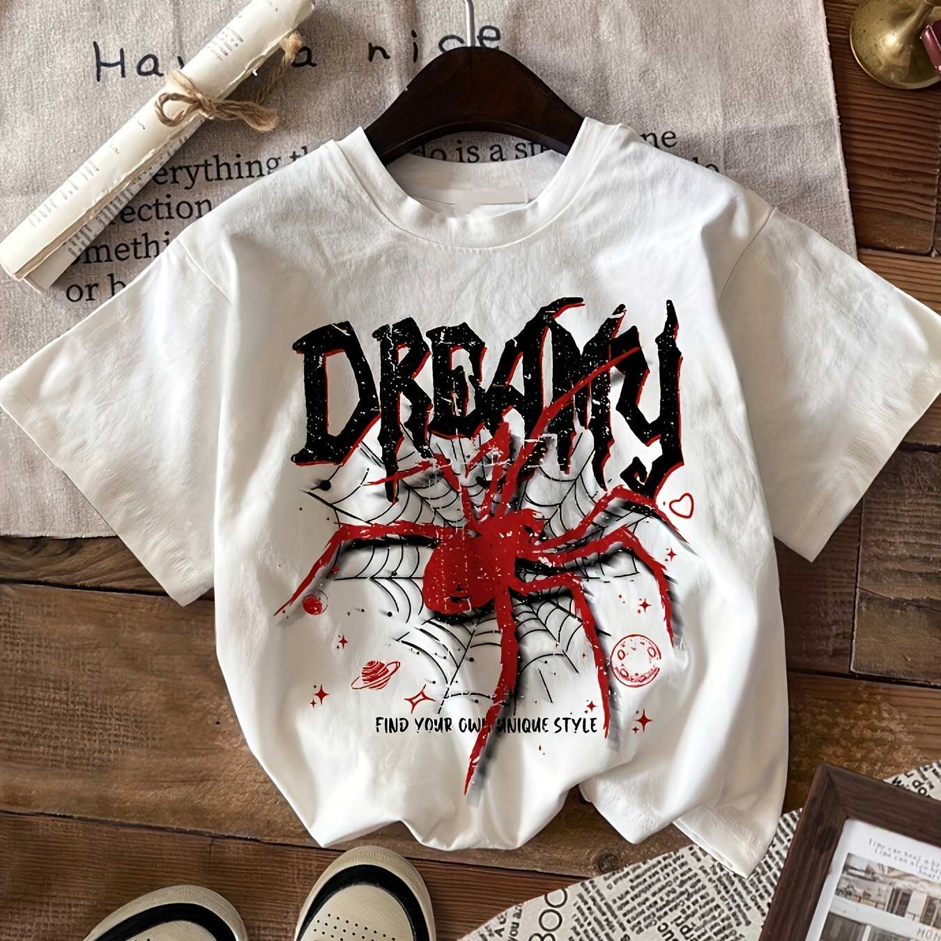 

High Quality Men's Crewneck T-shirt, Letter And Spider Print T-shirt, Short-sleeved Crewneck Casual Top Summer And Spring, Running Workout Fitness Training