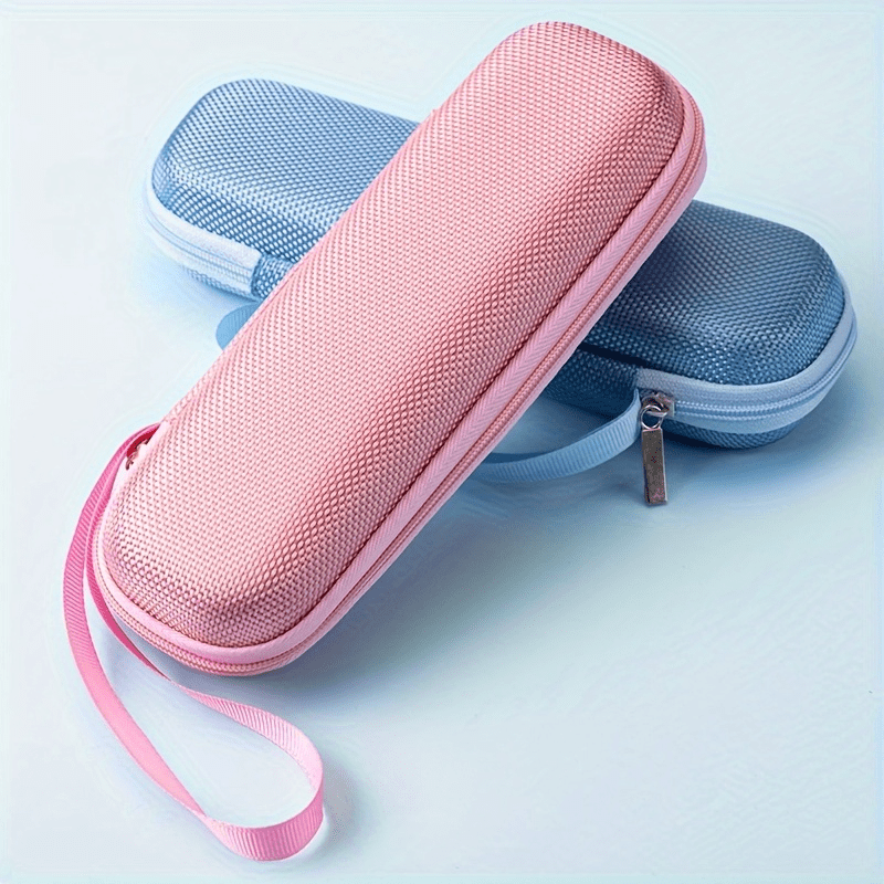 

1pc Polyester Oval-shaped Zippered Pouch For And Translation Pens - Fabric Interior Pen Storage Case