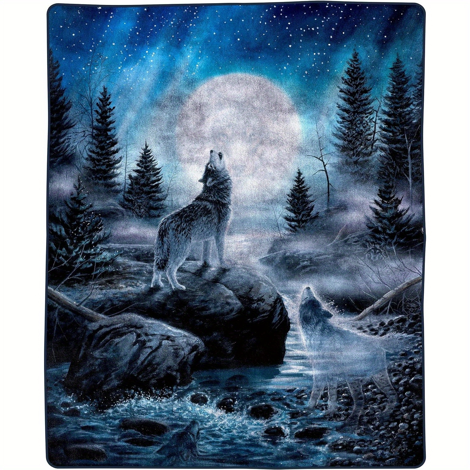 

Wolf Blanket Printed Wolf Moon Blanket - Plush 8lb Queen Throw For Couches, Sofas, Or Beds By Home