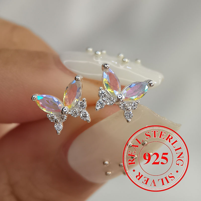 

925 Sterling Silver Hypoallergenic Colored Zircon Butterfly Earrings, And Luxurious Women's Earrings (jewelry 0.9g 0.032oz)