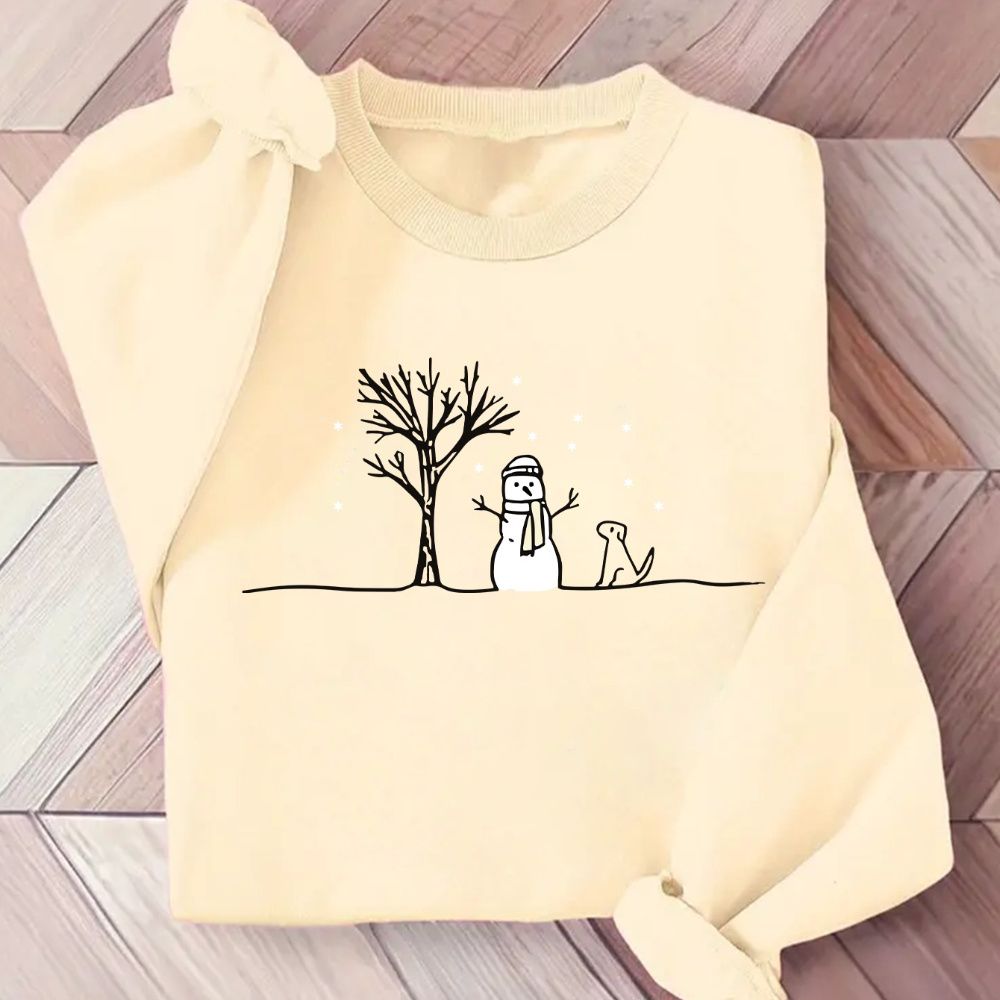 

Extra Large Snowman Print Sweatshirt For Women - Casual Polyester Knit Fabric, Round Neck, Long Sleeve, Lightweight, Stretchable Hoodie For Fall/winter Season