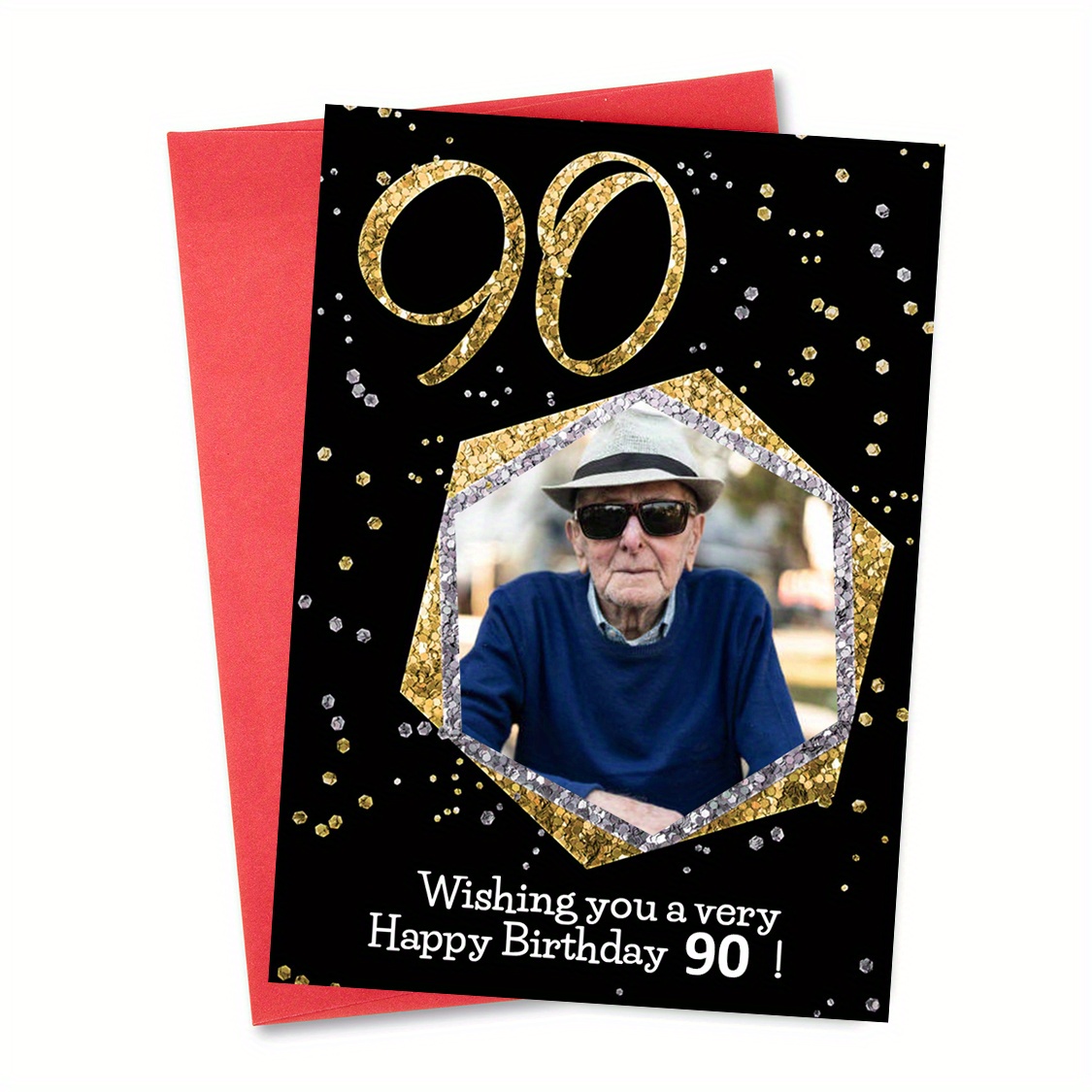 

1pc Customizable 90th Birthday Greeting Card With Envelope - Elegant Black & For Grandparents, " A Birthday" Message, Perfect Keepsake With Photo Slot, Birthday Card