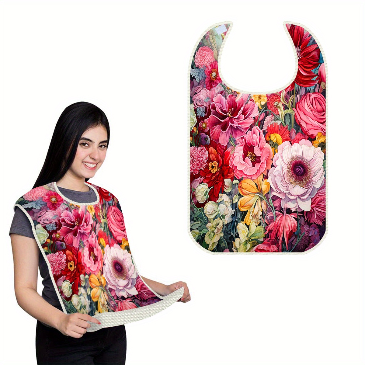 

1pc New Beautiful Large Printed Linen Adult Bib, And Comfortable Adult Dining Protection Cover, Dining Apron, Anti-stain Dining Apron, Suitable For Restaurants, Parties, Home Use