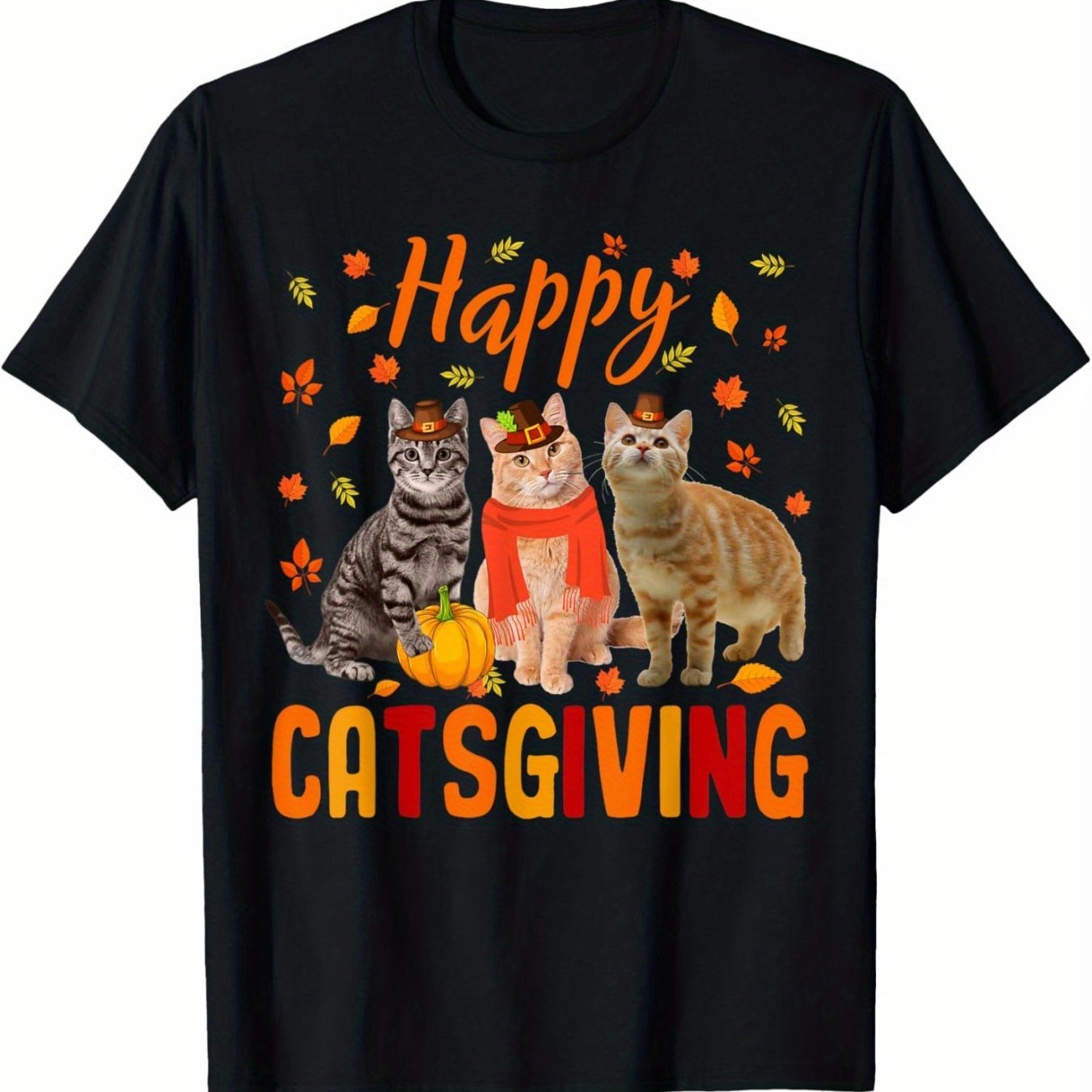 

Happy Catsgiving Cute Thanksgiving Cat Wears Hat T-shirt