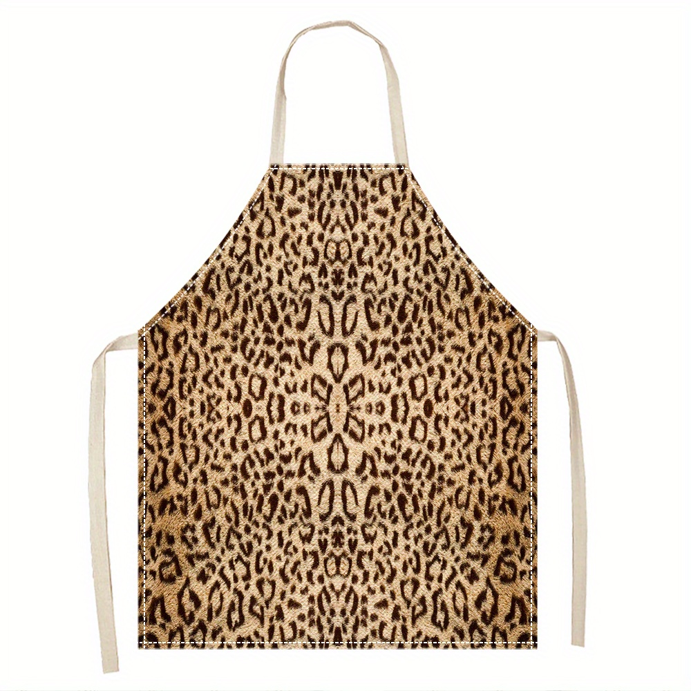 

Luxury Leopard Print Linen Apron - 1pc, Woven Kitchen Apron, Unisex Oil & Stain Resistant Work Apron For Cooking And Baking, Durable Home Kitchen Accessory