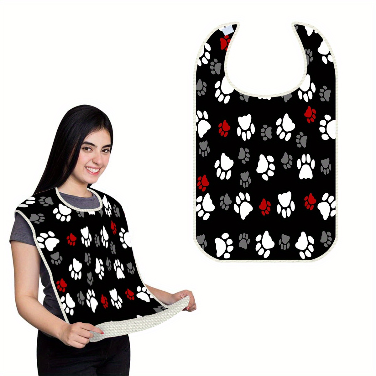 

1pc New Footprint Pattern Printed Linen Adult Bib, And Comfortable Adult Dining Protection Cover, Dining Apron, Anti-stain Dining Apron, Suitable For Restaurants, Parties, Home Use