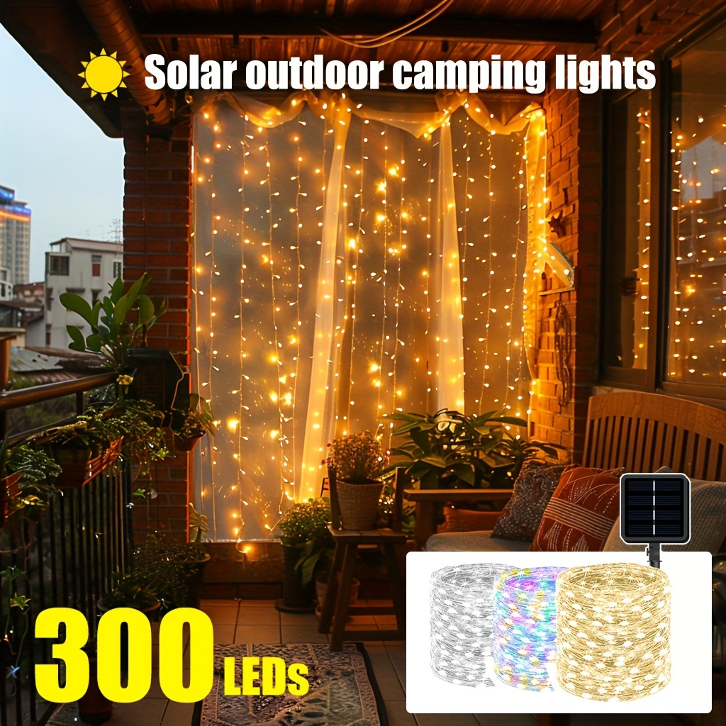 

110ft 300 Leds Outdoor Solar String Lights, Christmas Trees, Halloween, Camping, Outdoor Wedding, Yard, Roadside Trees, Lawn Decoration, Resistant Decorative Light 23/ 39/ 72/ 105ft Optional