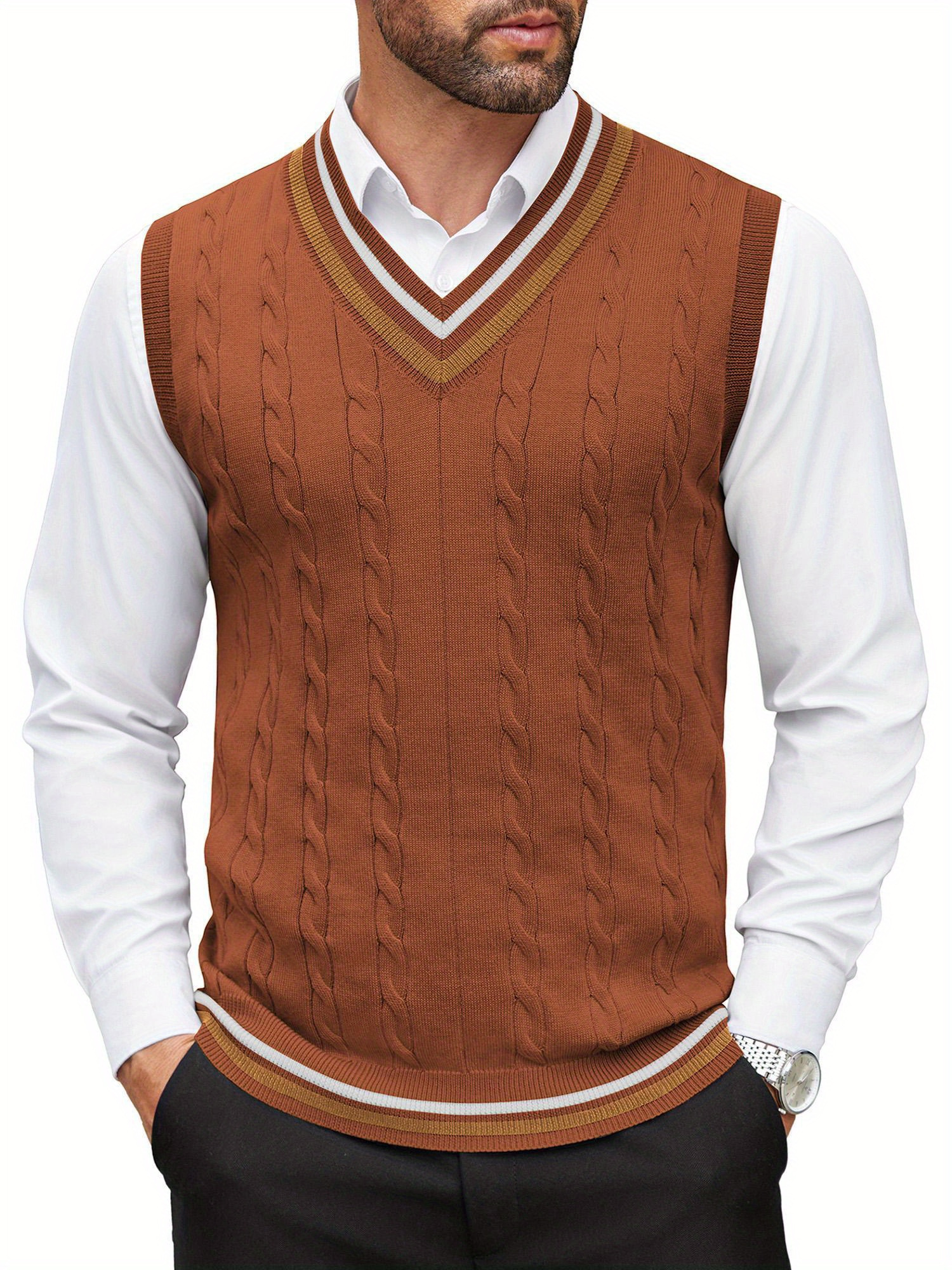 men's sweater vest v neck casual sleeveless pullover striped