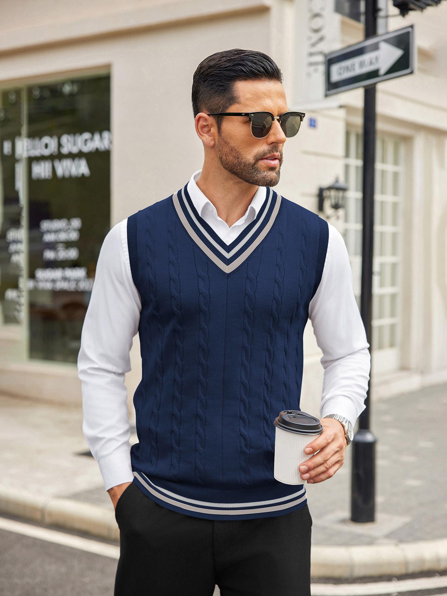 *'S Sweater Vest V Neck Casual Sleeveless Pullover Striped Cable Knit  Sweater Vest College Knitted Vest Back To School