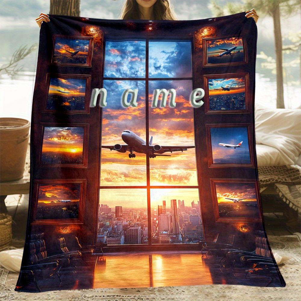 

Custom Name Personalized Sunset Flannel Throw Blanket - Soft, Lightweight, No Feathers, Polyester Blanket For Sofa, Bed, Travel, Office, Camping - Unique Gift For - 1pc