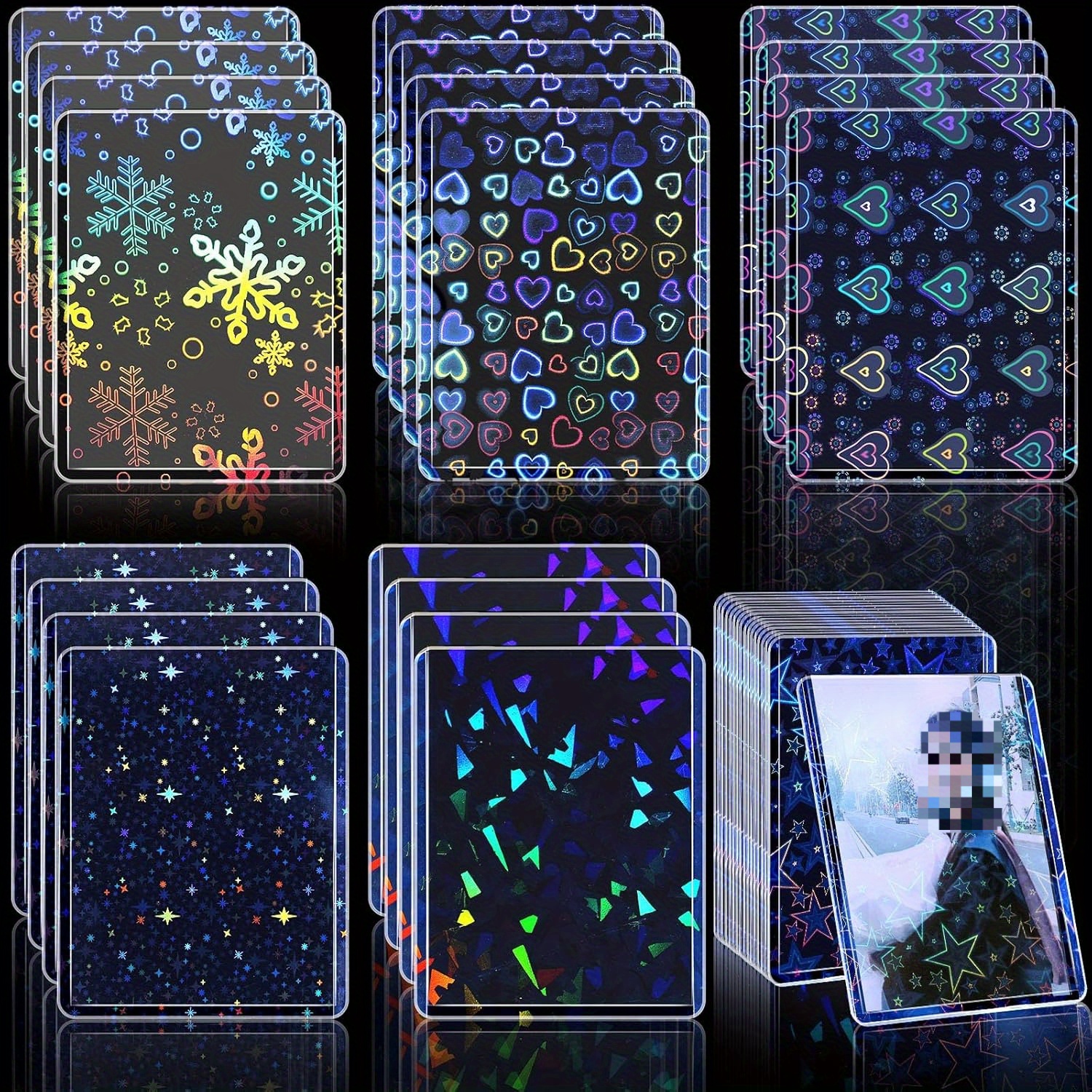 

24 Pack Pvc Protective Photocard Sleeves - Holographic Trading Card Protectors For Baseball, Football & Sports Cards, Waterproof Photo Card Covers, Laser Flashing, 14+ Age Group