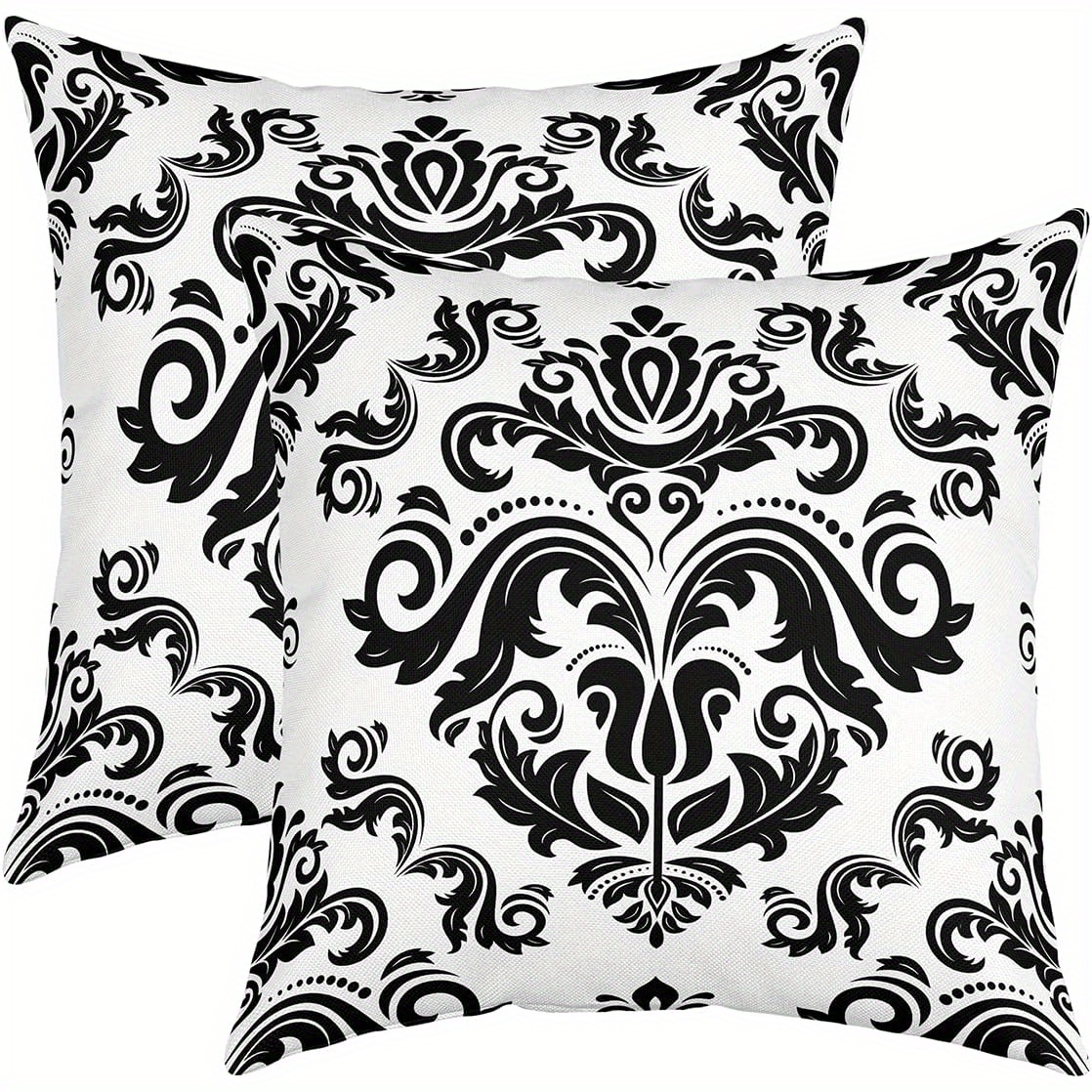 

Set Of 2 Baroque Damask Throw Cushion Covers, 18x18 Inch, Gothic Bohemian Floral For Various Room Types, Contemporary Style, Machine Washable, Zippered, 100% Polyester Woven Fabric