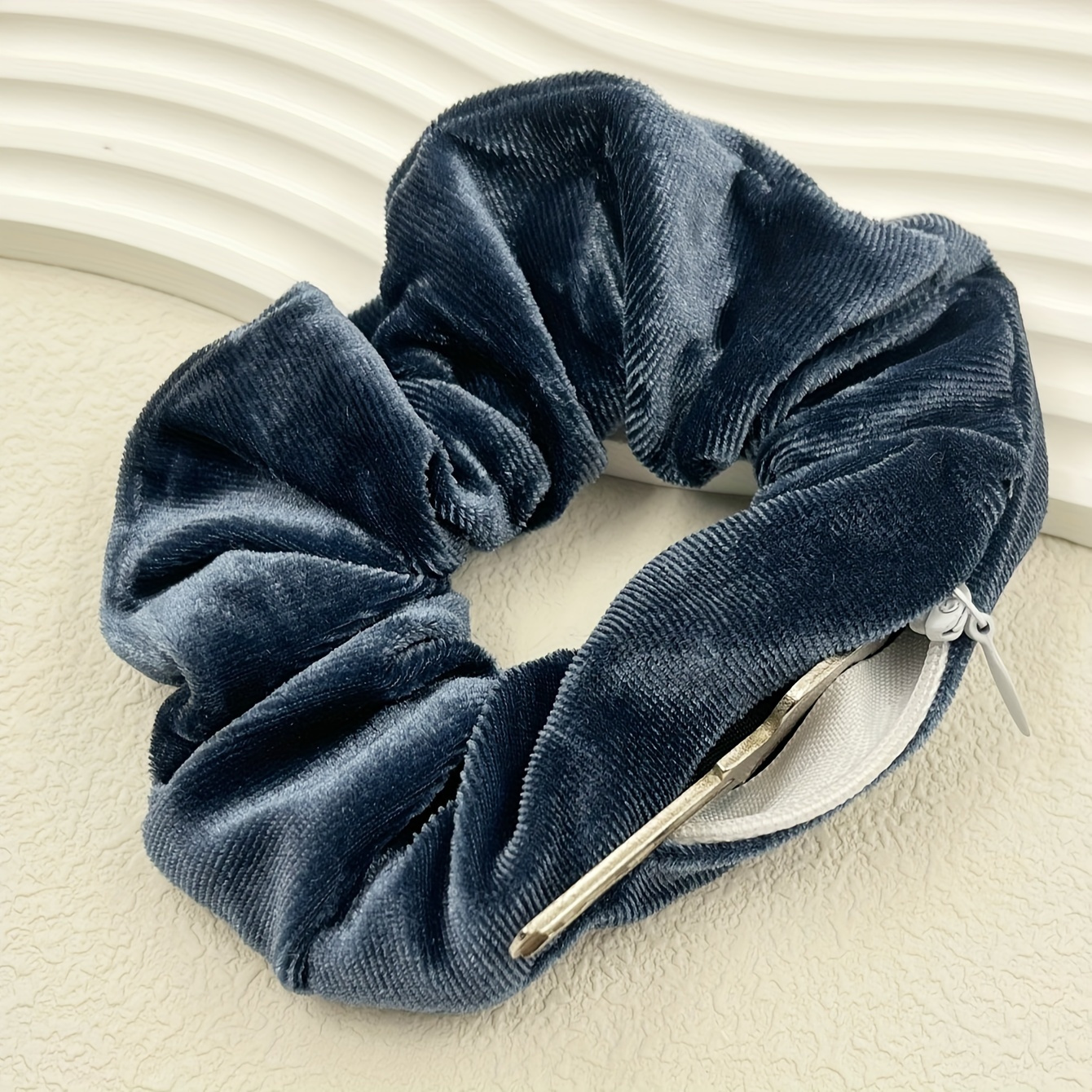 

1pc Velvet Scrunchie With Secret Pocket, Zippered Polyester Hair Tie For Keys, Cash, Lipstick - Fashionable Hair Band Accessory For Women