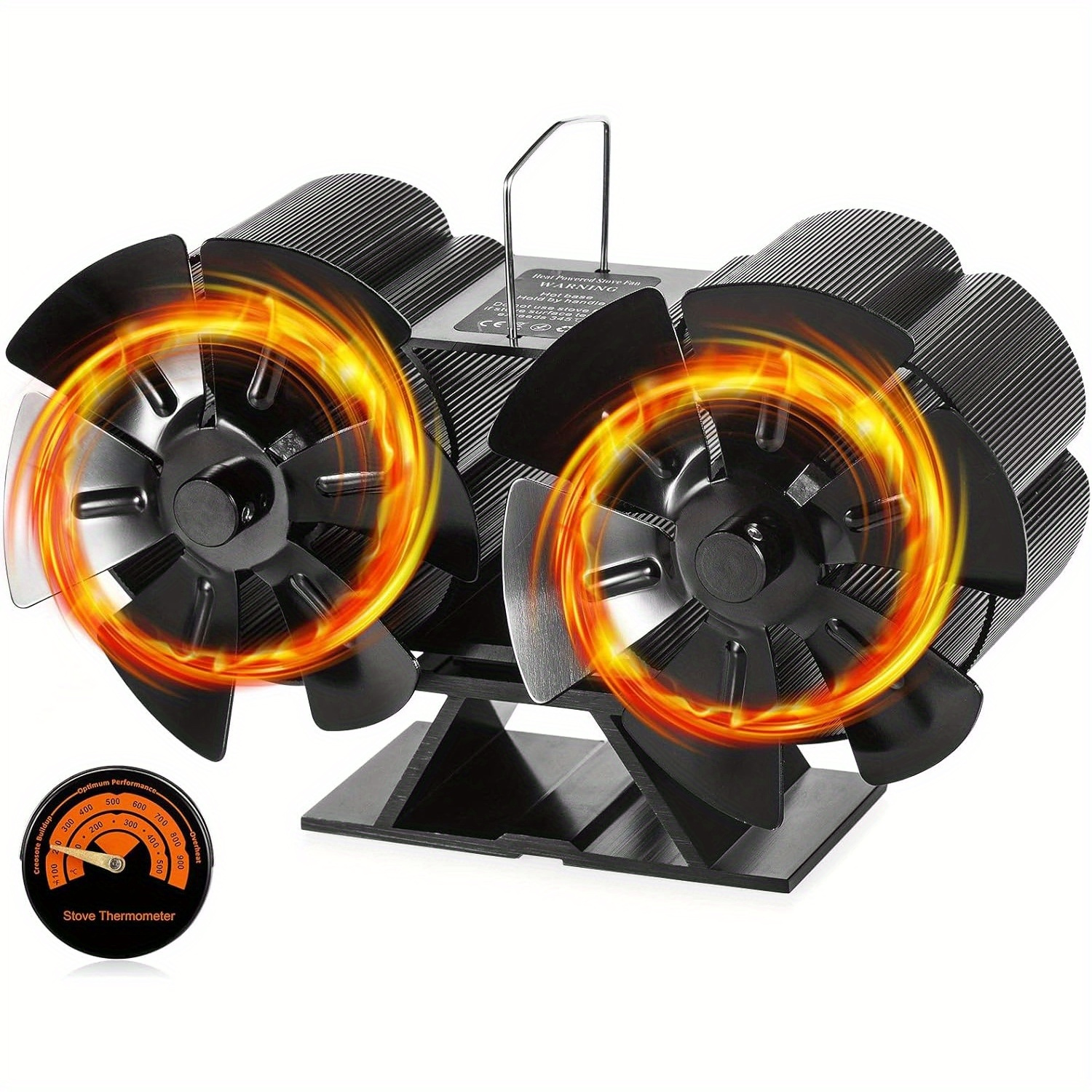 

Wood Stove Fan Heat Powered 12 Blade Fireplace Fan For Wood/ Log Burner/ Fireplace/ Heater, Non Electric, Quiet Wood Stove, Circulating Warm Air Saving Fuel (with Magnetic Thermometer), Dual Motors