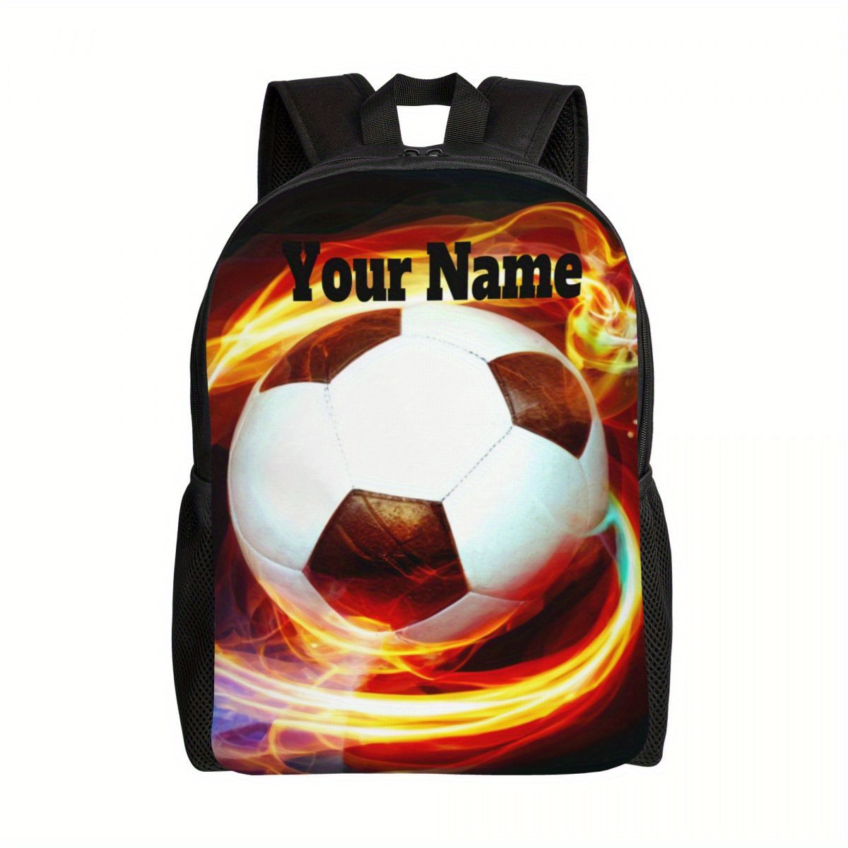 TEMU Football Pattern & Customized Name Letter Print Backpack With Adjustable Strap, Large Capacity And Zipper Closure, For Outdoors And Use
