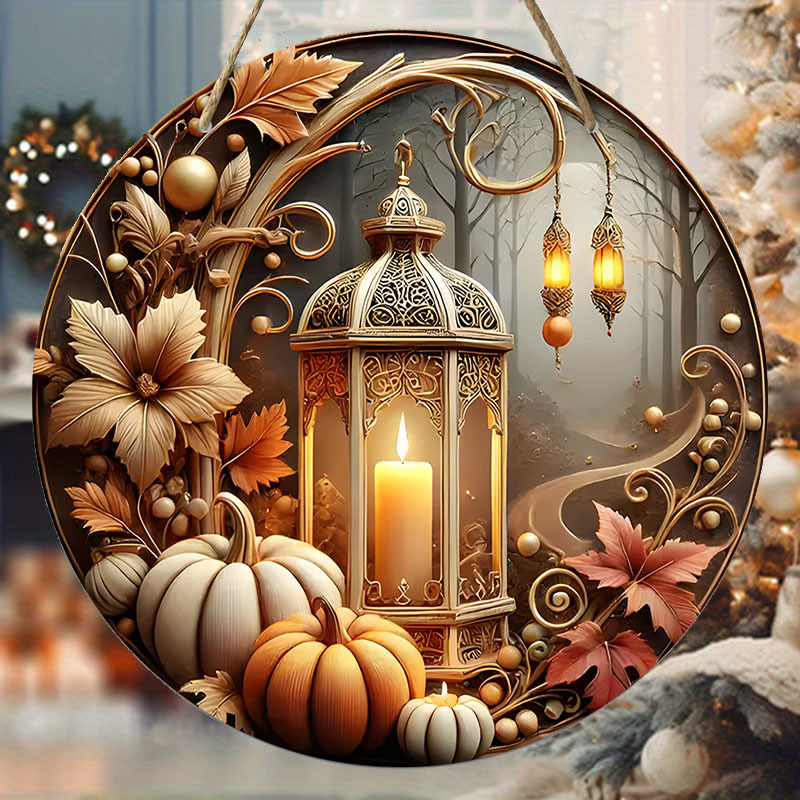 

Rustic Wooden Autumn Sign - & Pumpkin Design, Elegant Round Wreath For Thanksgiving & Decor,