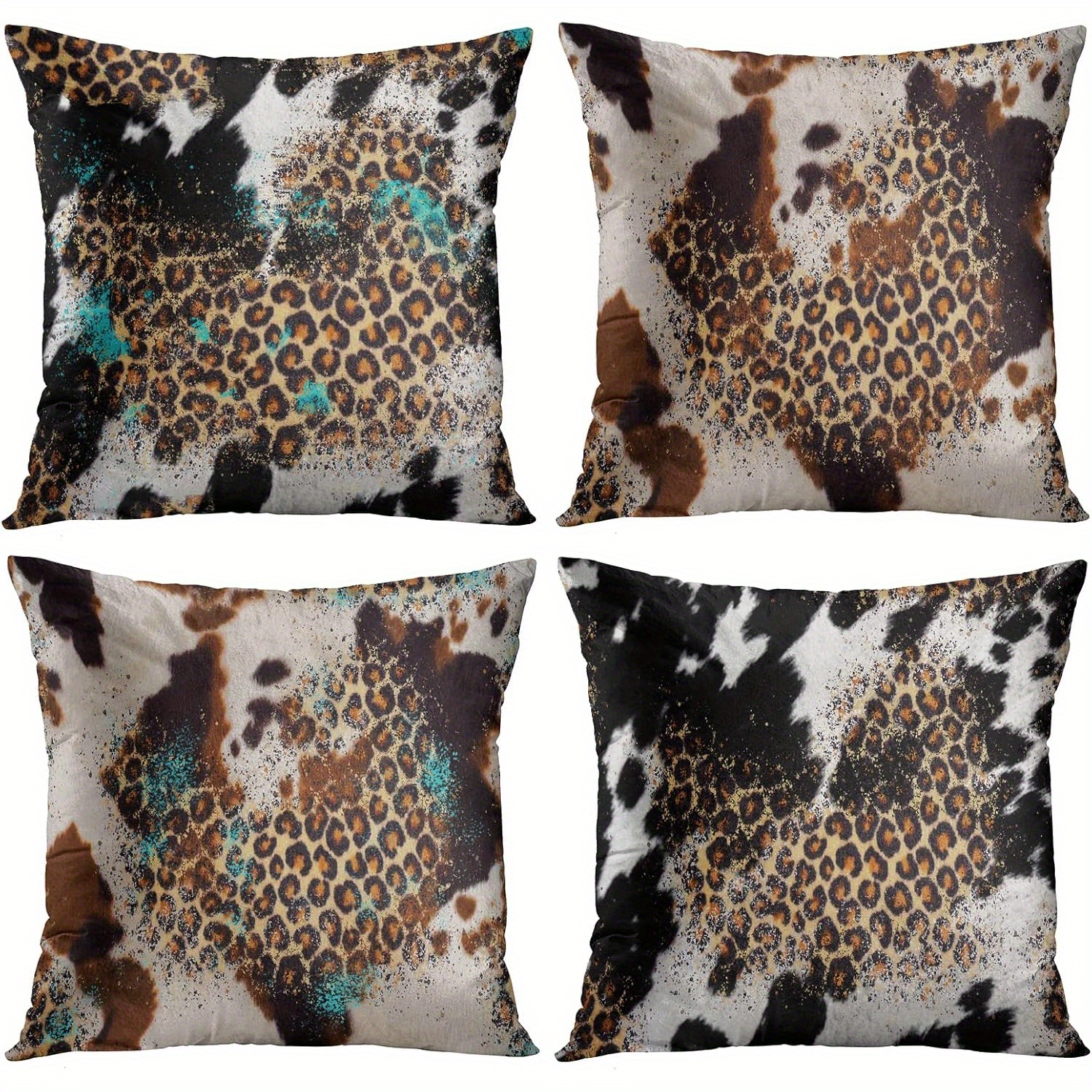 

Set Of 4 Contemporary Leopard Print Throw Pillow Covers - 18x18 Inch, Zippered, Machine Washable, Polyester, Woven Fabric Decorative Cushion Cases For Room Types