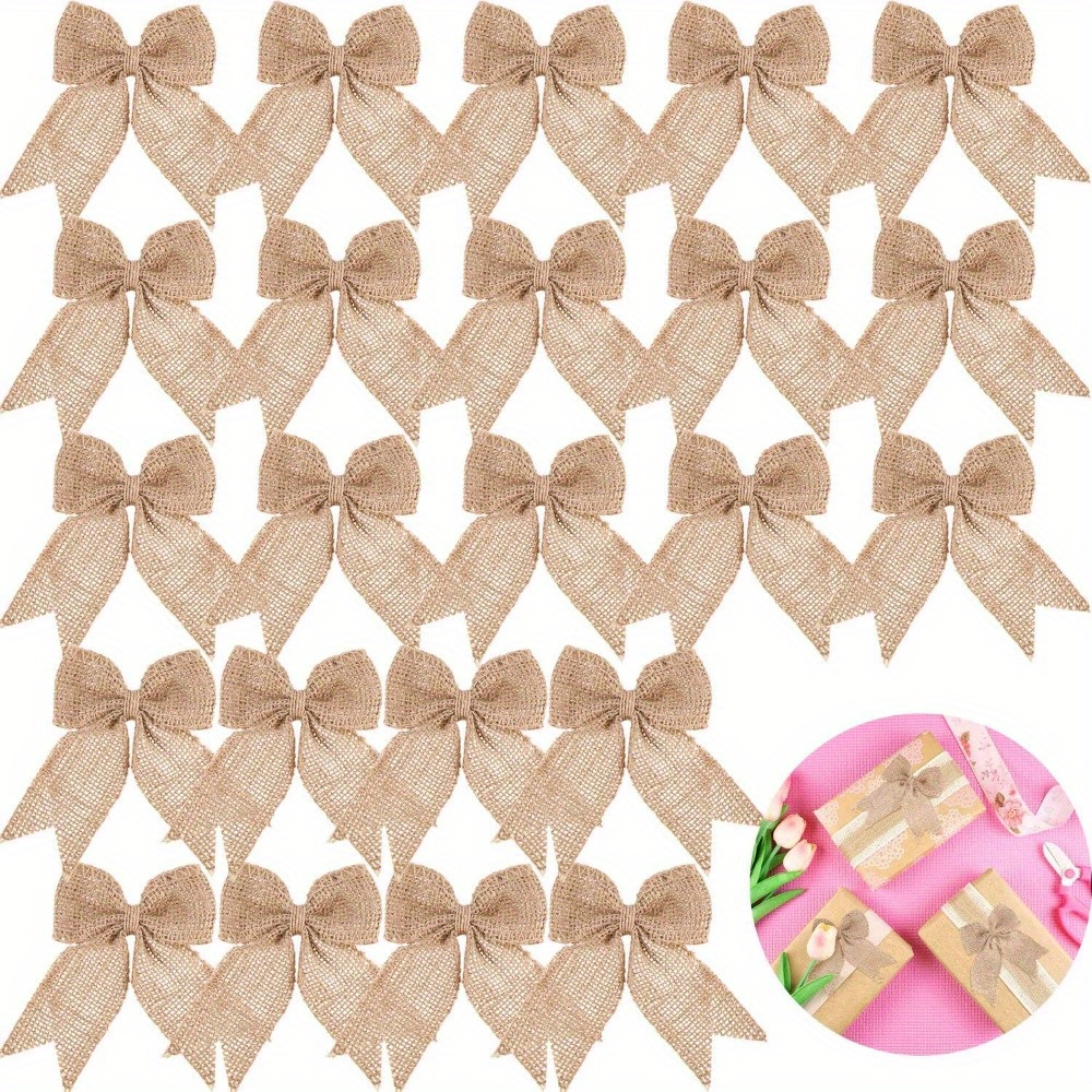 

20pcs, Burlap Bows Burlap Bow Knot Handmade Burlap Decorative Bowknot Natural Ornament Bow For Christmas Decorate Holiday Party Supplies