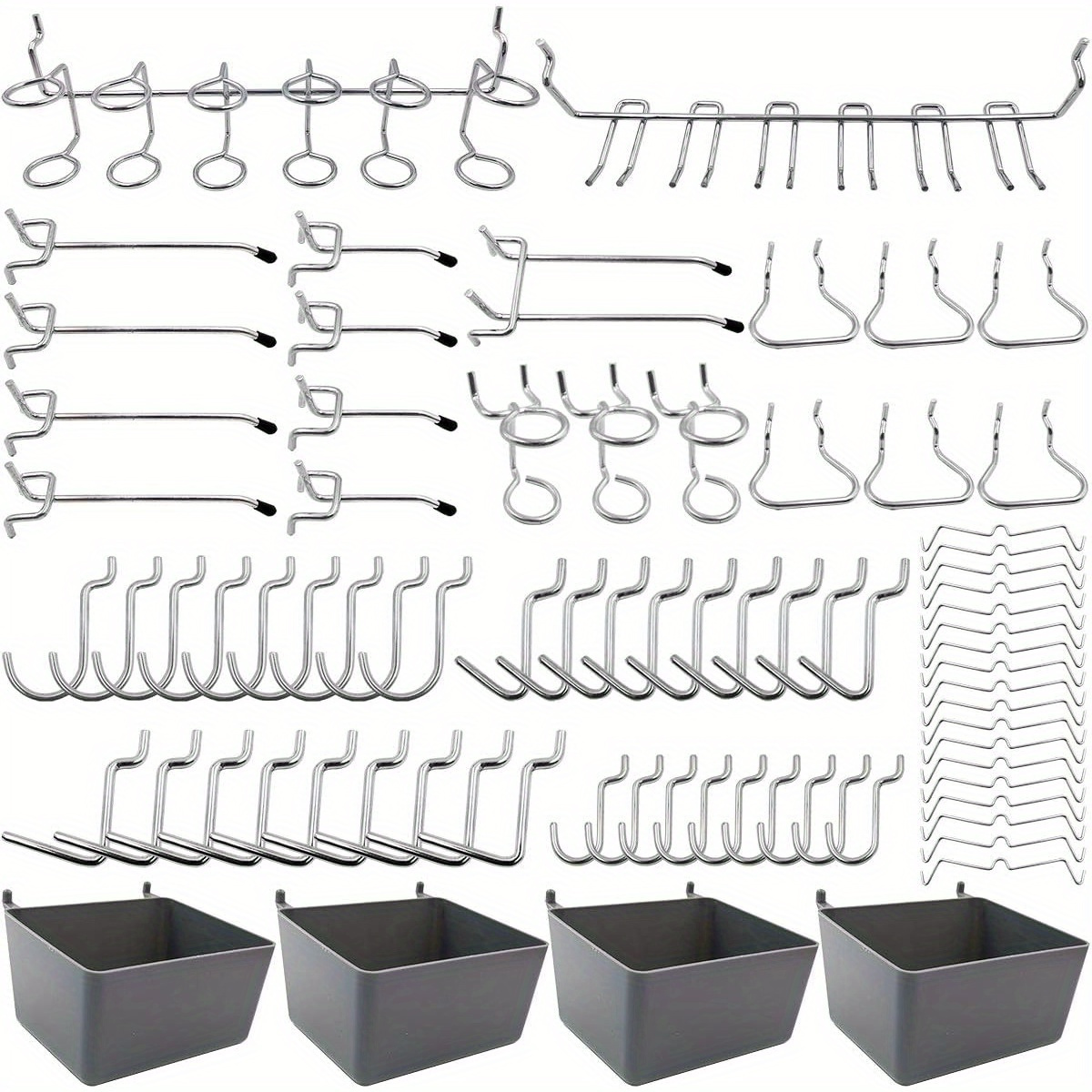 

80pcs Pegboard Hooks Set With Bins & Locks - Iron, Nickel-plated For Rust-resistance - Ideal For Tool Organization In Garage, Workbench, Kitchen