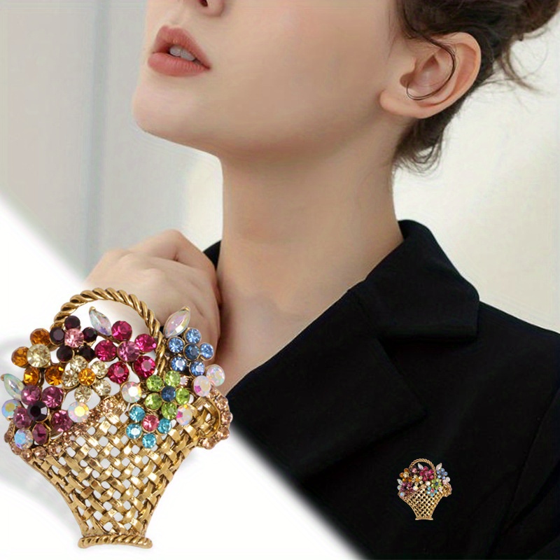 

Vintage Colored Rhinestone Flower Basket Brooch, Elegant , Fashionable Jewelry For Women, Weddings And Formal Events, Ideal Holiday Gift