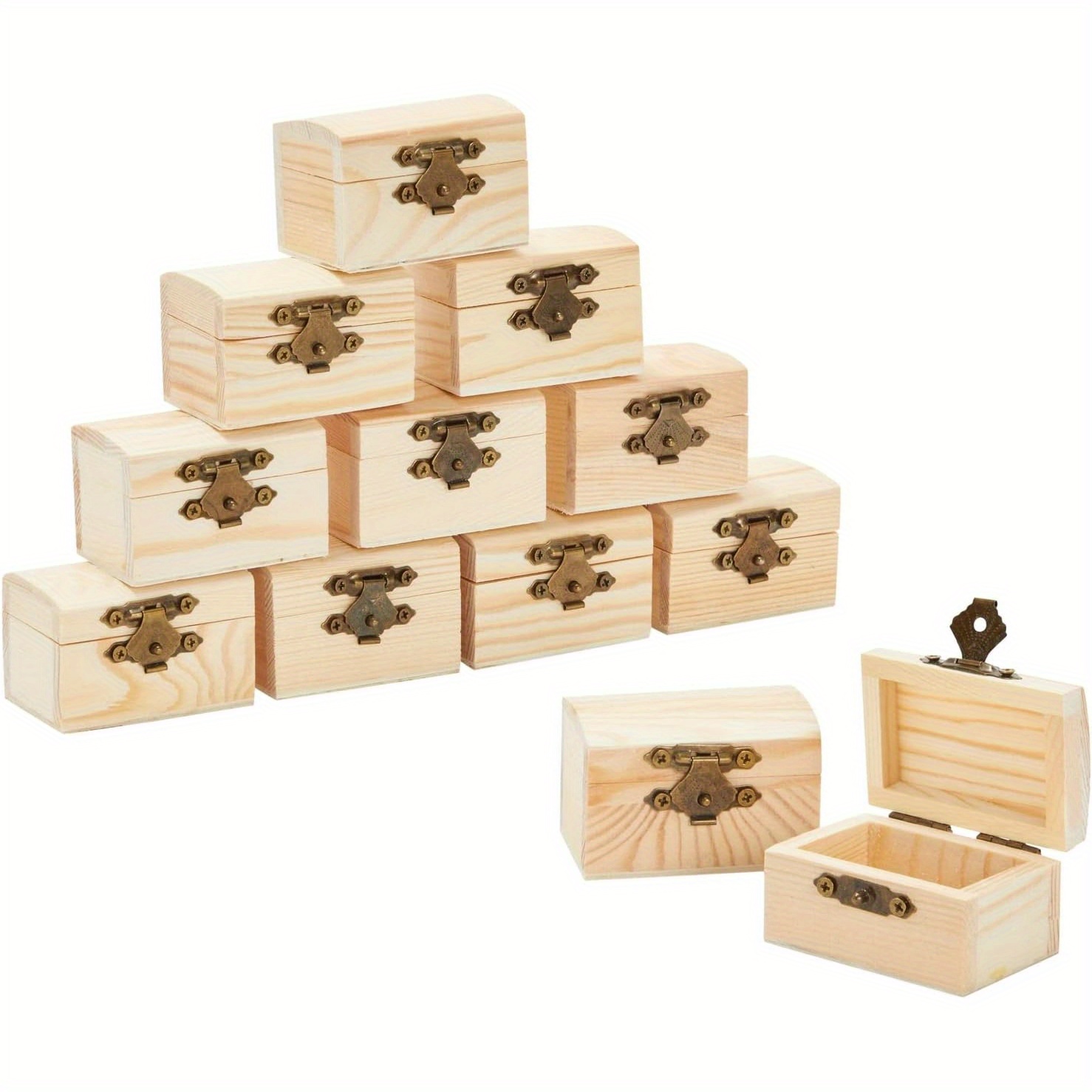 

12pcs Unfinished Wooden Boxes For Crafts - Diy Paintable Treasure Chests For Jewelry And Party Favors