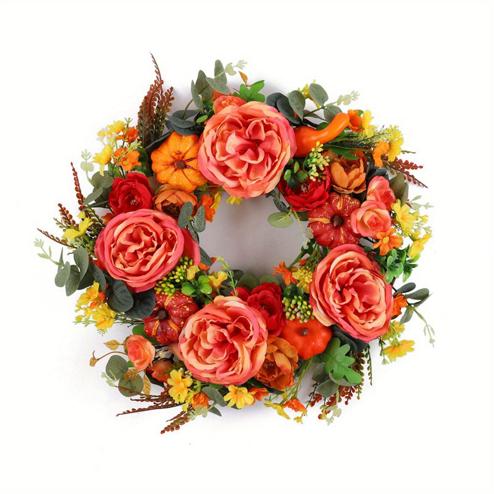 TEMU Easter Wreaths For Front Door Outside, Spring Peony Wreath Year Round Wreath, Decor Wreath With Maple Leaf Berry, Festival Wreaths Farmhouse