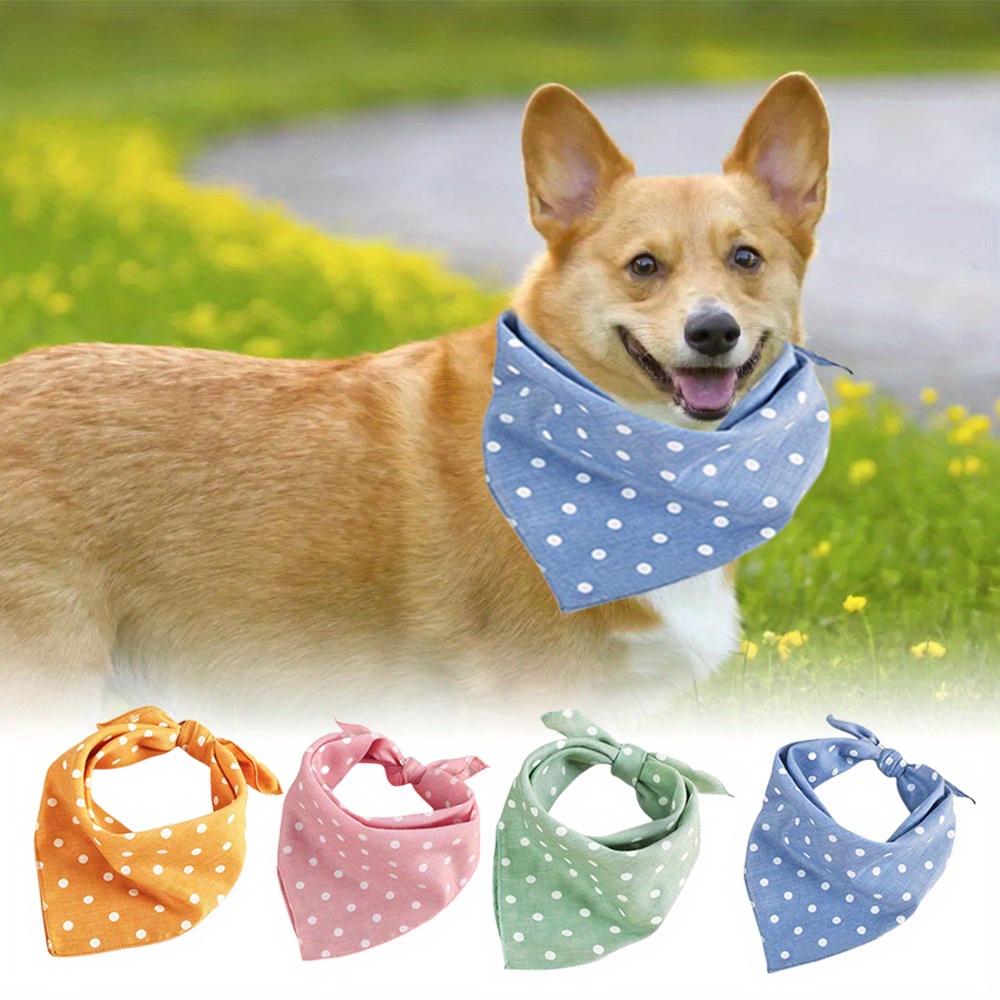 TEMU 4pcs Adjustable Dog Bandanas In Fun Polka Dot Colors (pink, Green, Blue, Orange) - Soft & Breathable Pet Accessories For Birthdays, & - Machine Washable & Easy To Care For, Bandanas For Dogs