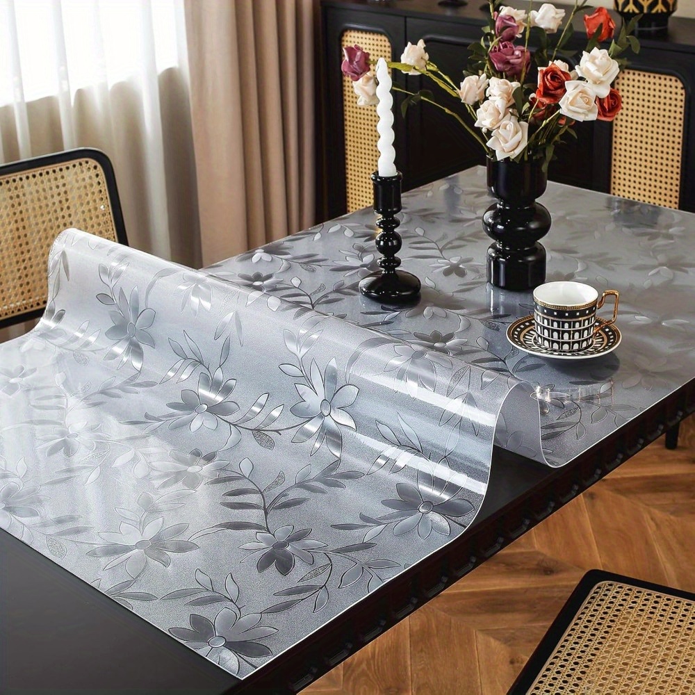 

1pc Floral Table Cover 1.5mm Plastic Table Protector Frosted Dining Table Cover Protector Tablecloth Protector Pvc Table Pad Mat For Kitchen, Wooden Table & Hardwood Floor