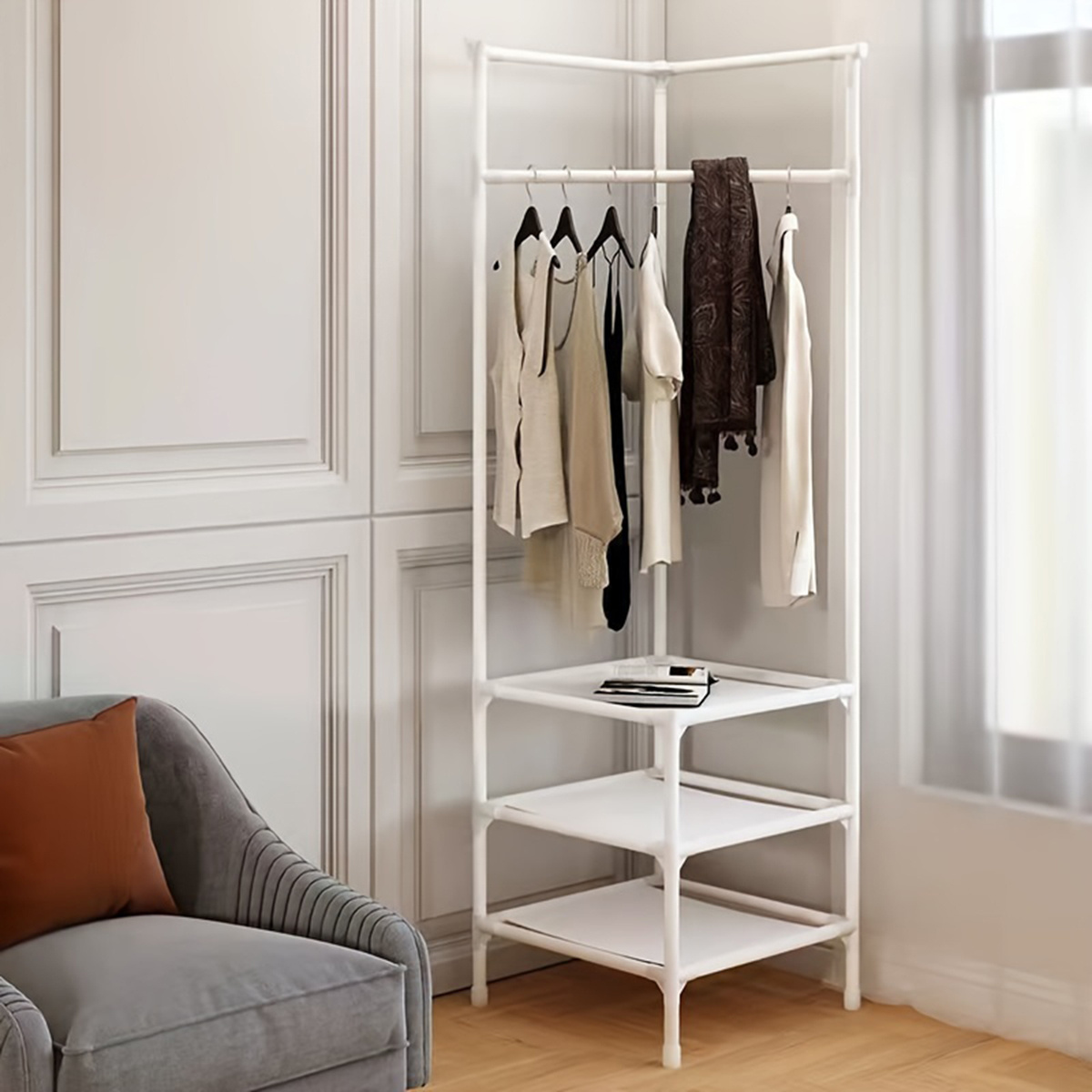 

Stainless Steel Corner Coat Rack - 2/3 Tier, Freestanding Storage For Clothes, Towels & Shoes In Living Room Or Bedroom