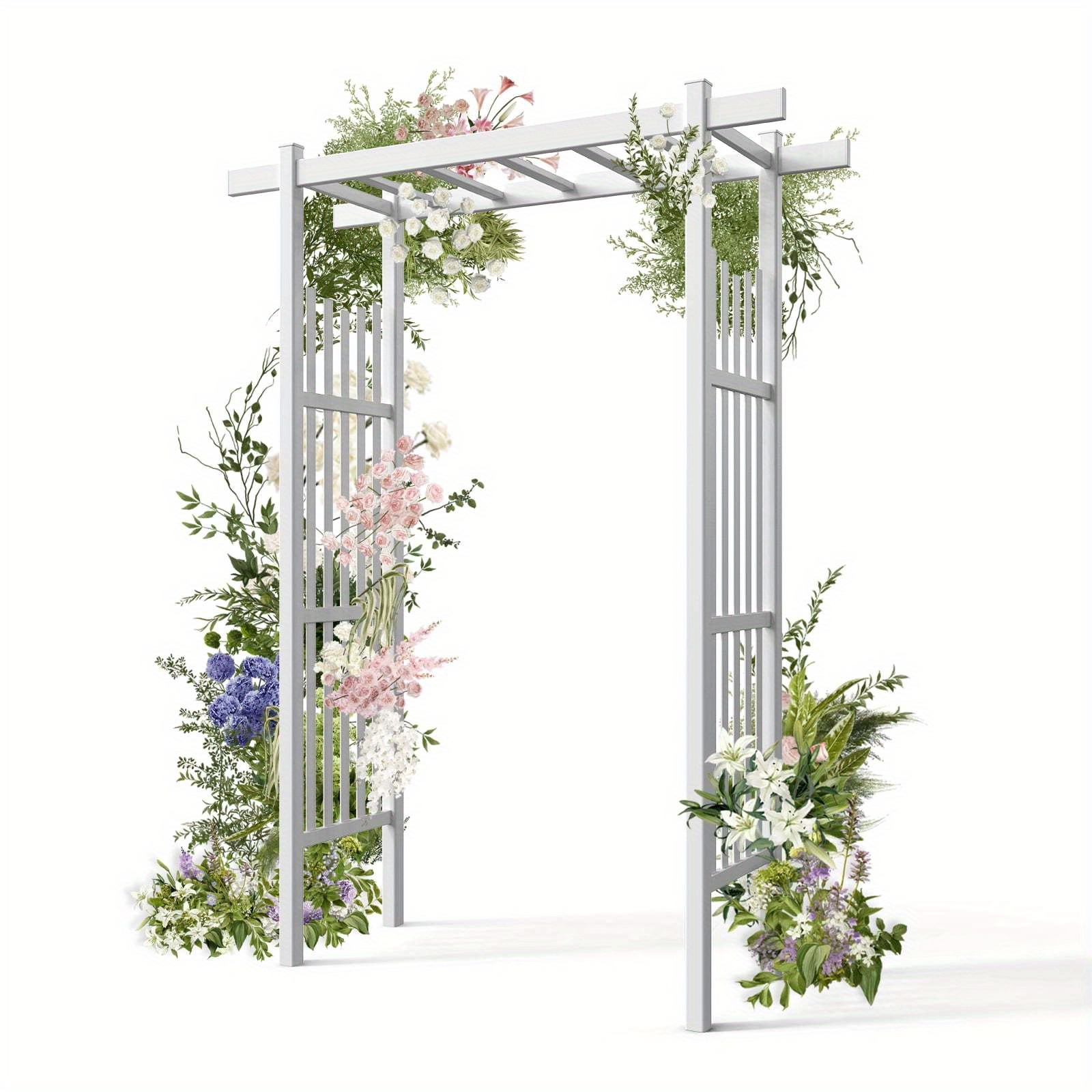 

Elegant 7' White Vinyl Garden - Pvc Outdoor Arch With For Weddings, Patios & Climbing Plants Support, , Garden Decorations