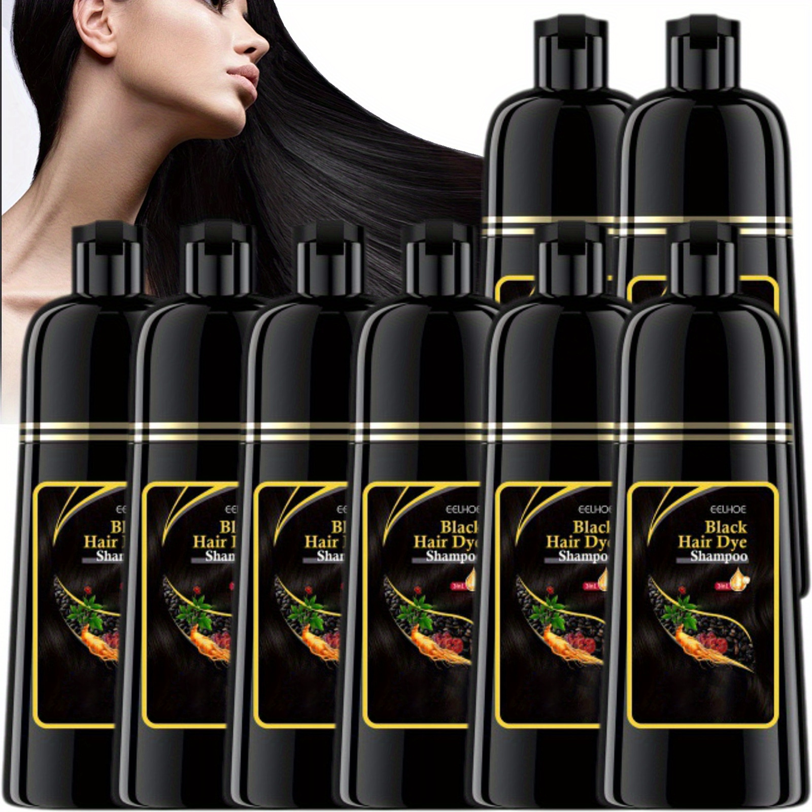 TEMU 8pcs Black Hair Dye Shampoo, 3in 1 Hair Color Shampoo Herbal Ingredients Natural Shampoo, Nourishes Hair Care For Women Men, 3.52fl.oz