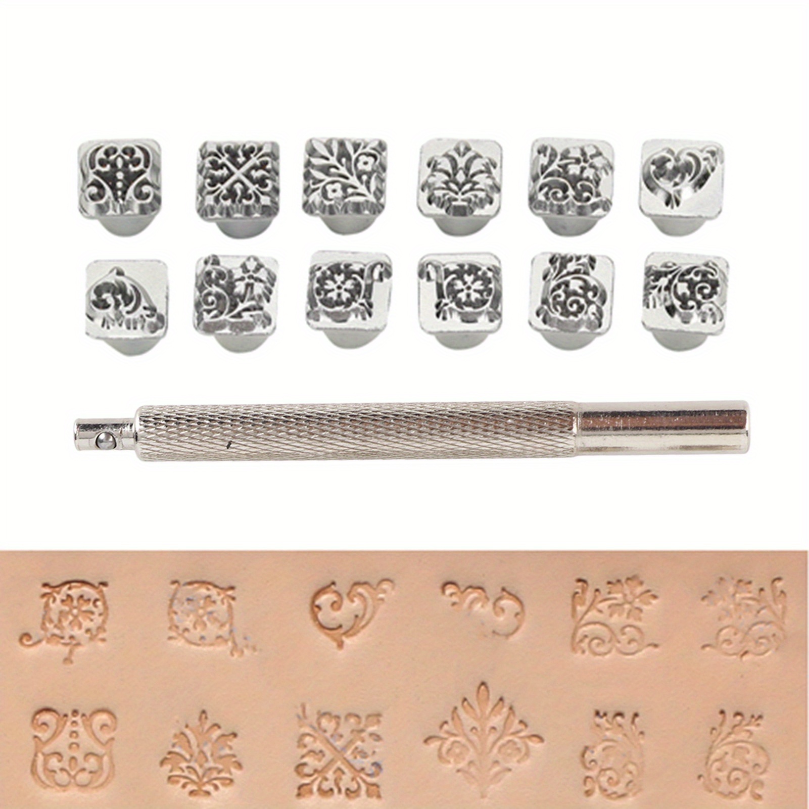 

12pcs/ Set Stamp Tool Set Zinc Alloy Different Pattern Punching Tools For Wood Leather Metal