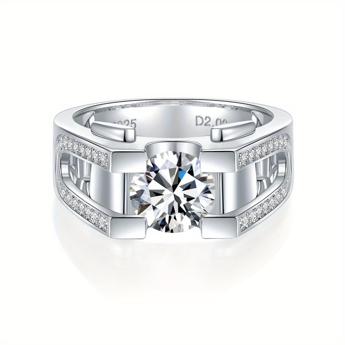 

- 2 Carat Moissanite Men's Ring, Set With Moissanite, 925 Silver, , Men's Jewelry