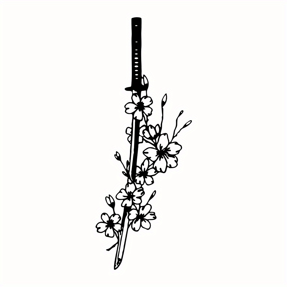TEMU Art mural acrylique 2D plat, épée japonaise et florale - Thème anime rétro adapté aux de jeux et à la décoration de salon, panneau fin adapté
