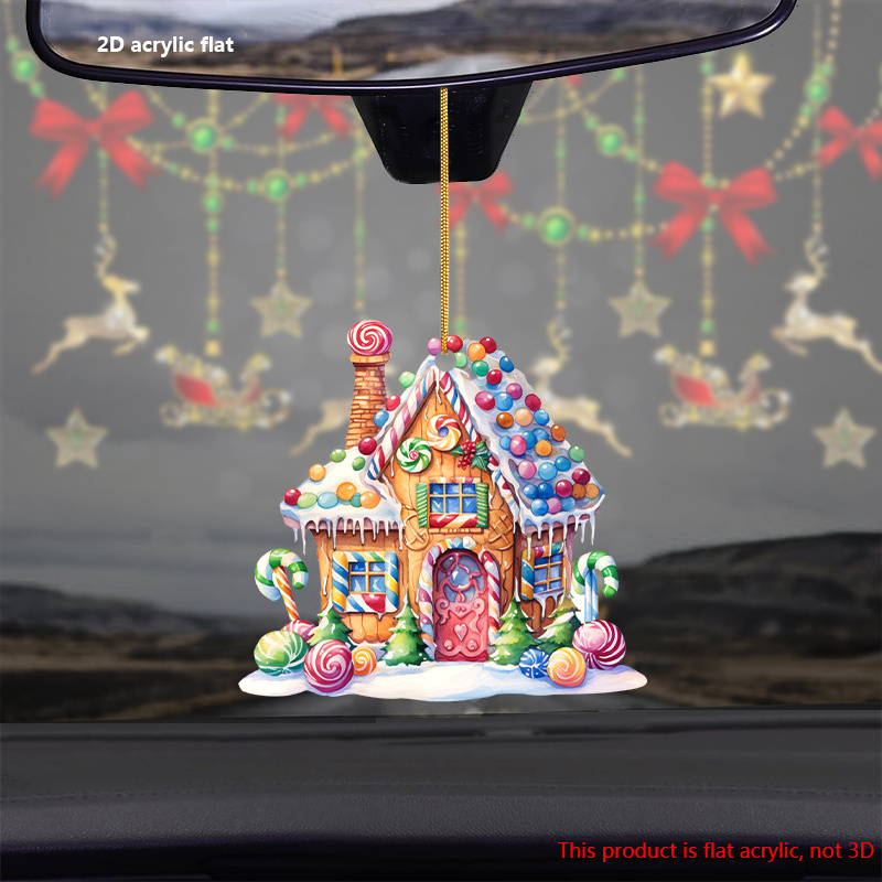 

Christmas Acrylic Gingerbread House Ornament - Dual-sided Candy Cottage Hanging Decoration For Mirror, Backpack, Party - No Electricity Needed, Featherless, Festive Seasonal Decor
