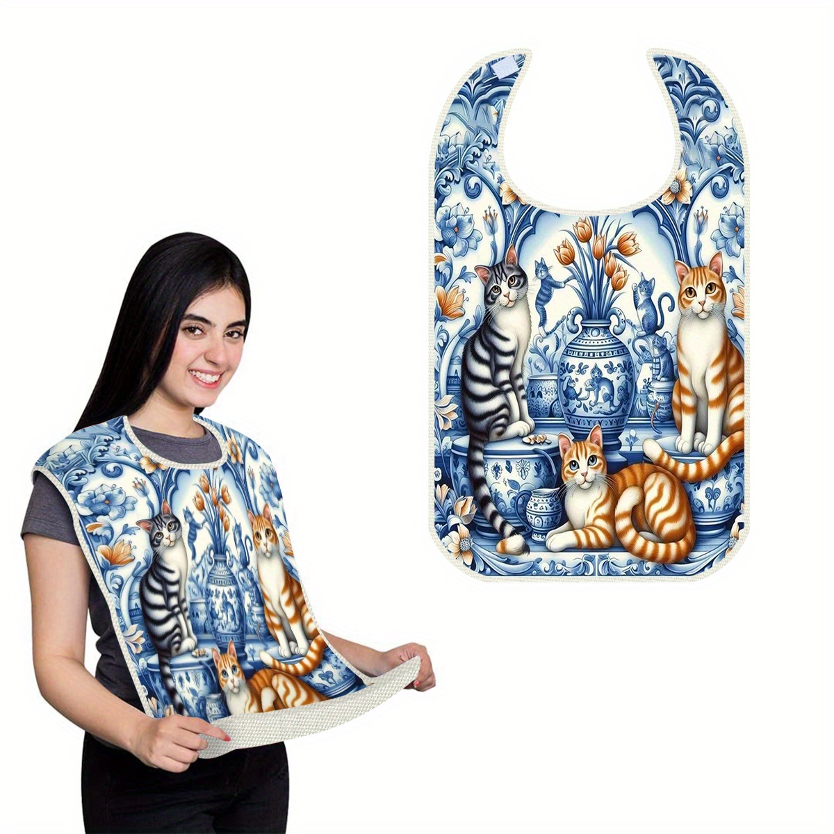 

Print Linen Bib For Adults - & Comfortable Dining Apron, Stain-resistant Meal Protector For Restaurants, Parties & Home Use