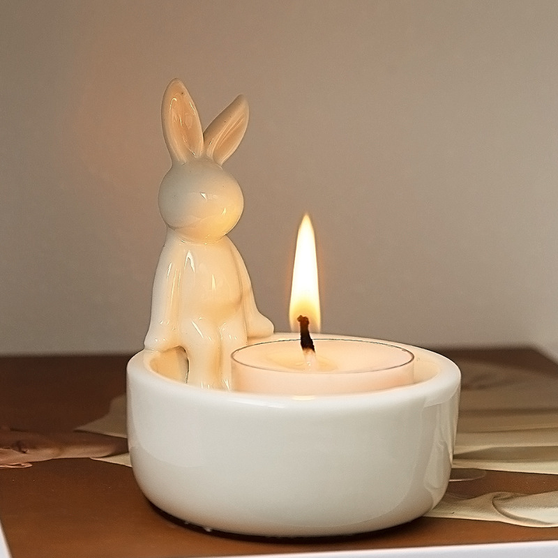 

1pc Easter Bunny Ceramic Candle Holder - Style Aromatherapy Candle Vessel, Figurine With For Decor, Bunny Accessories