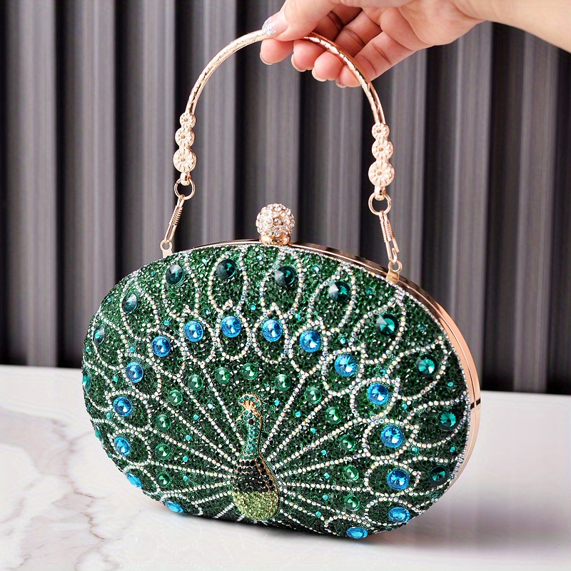 1pc vintage inspired peacock clutch with geometric pattern polyester lined closure ideal for costume parties elderly gift details 2