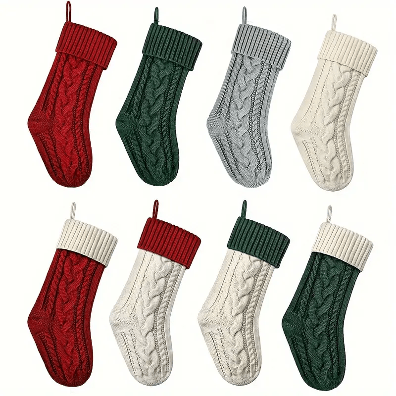 

2pcs, Large Knitted Christmas Stocking - 18 Inch Home Christmas Party Decoration, Christmas Decoration, Home Fireplace Decoration, Scenery Decoration