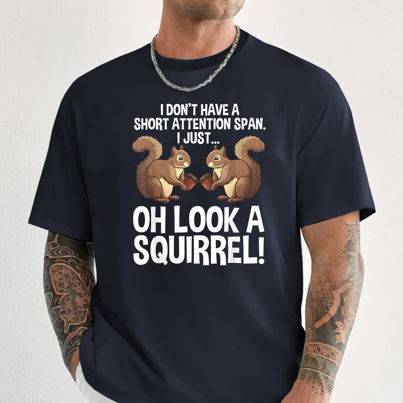 

Men's Humorous Squirrel Graphic T-shirt With English Lettering, Polyester Knit Fabric, Regular Fit Casual Crew Neck Tee, Rib-knit Details With Slight Stretch, Animal Pattern Summer Shirt