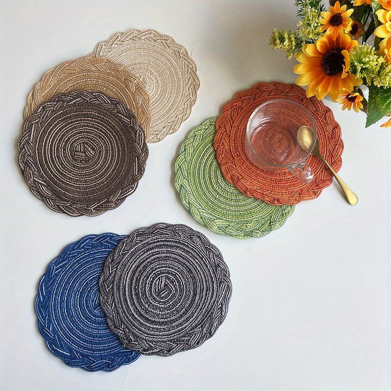 

4pcs Cotton Woven Placemats 18cm, Round Non-slip Table Mats For Kitchen, Coasters For Cups And Dishes, Washable Home Decor Accessories