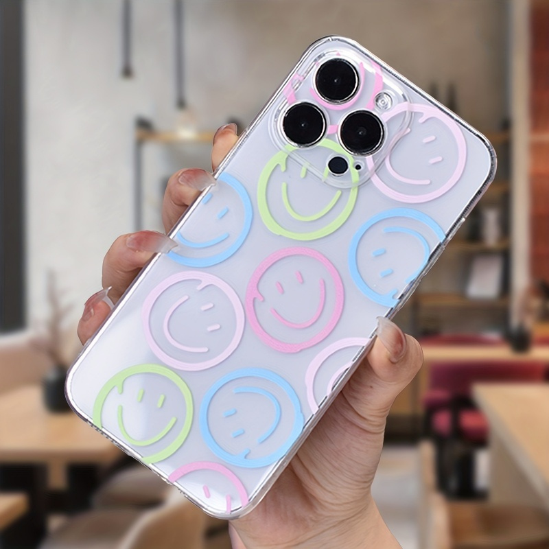 Image of Phone Case: Trendy Full Screen Circular Happy Face Transparent Phone Case Suitable For Iphone 16 15 14 13 12 11 X Xs Xr Xsmax Pro Series Models - Lightweight, Fashionable, And Design