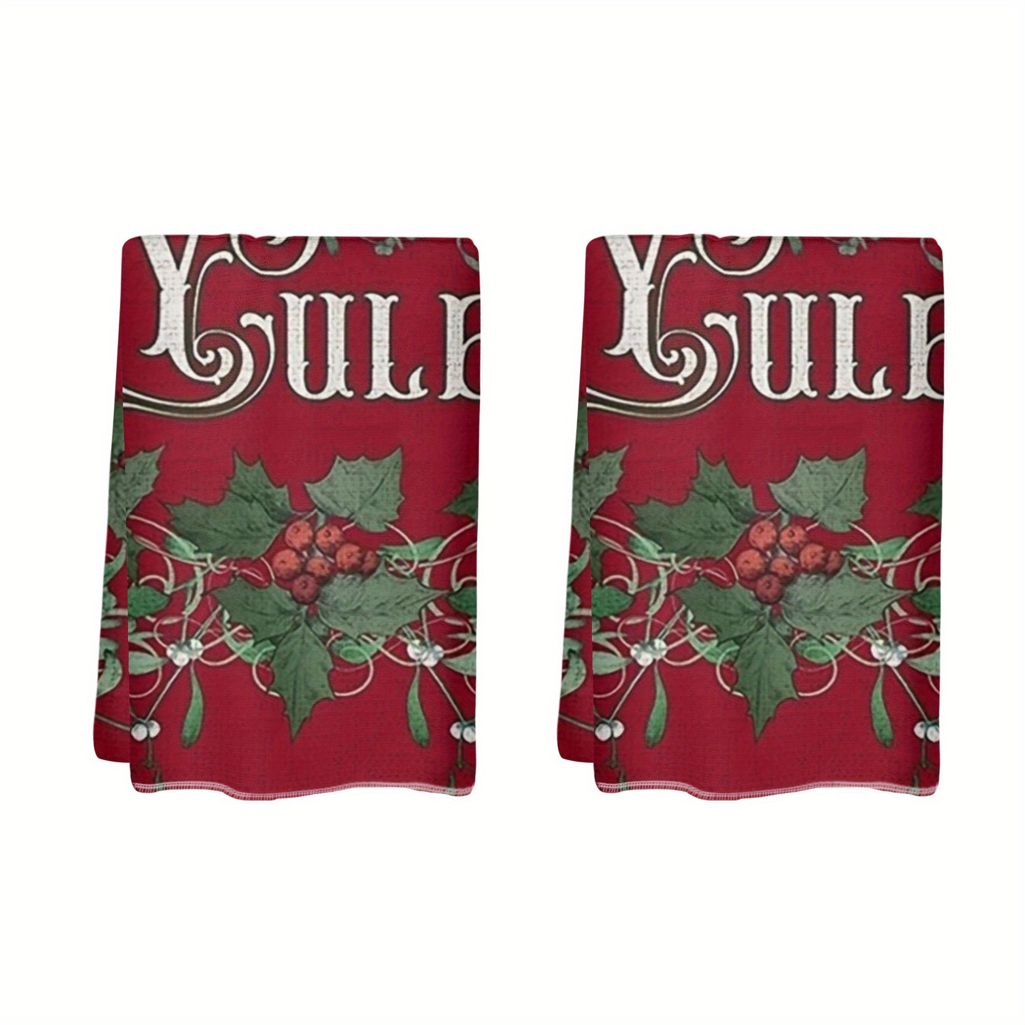 

2-pack Polyester Dish Towels - Lightweight Woven Kitchen Cleaning Cloths, Oblong Shape, Festive Yule Theme, For Home And Hotel Use, 18x26 Inches - B9k6a217