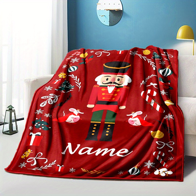 

Personalized Nutcracker Themed Blanket With Custom Name - Large Polyester Throw For Bed, Sofa, Office Chair - Warm Soft Fleece Cover For Christmas And , Over , Area Exceeding 2.16m²