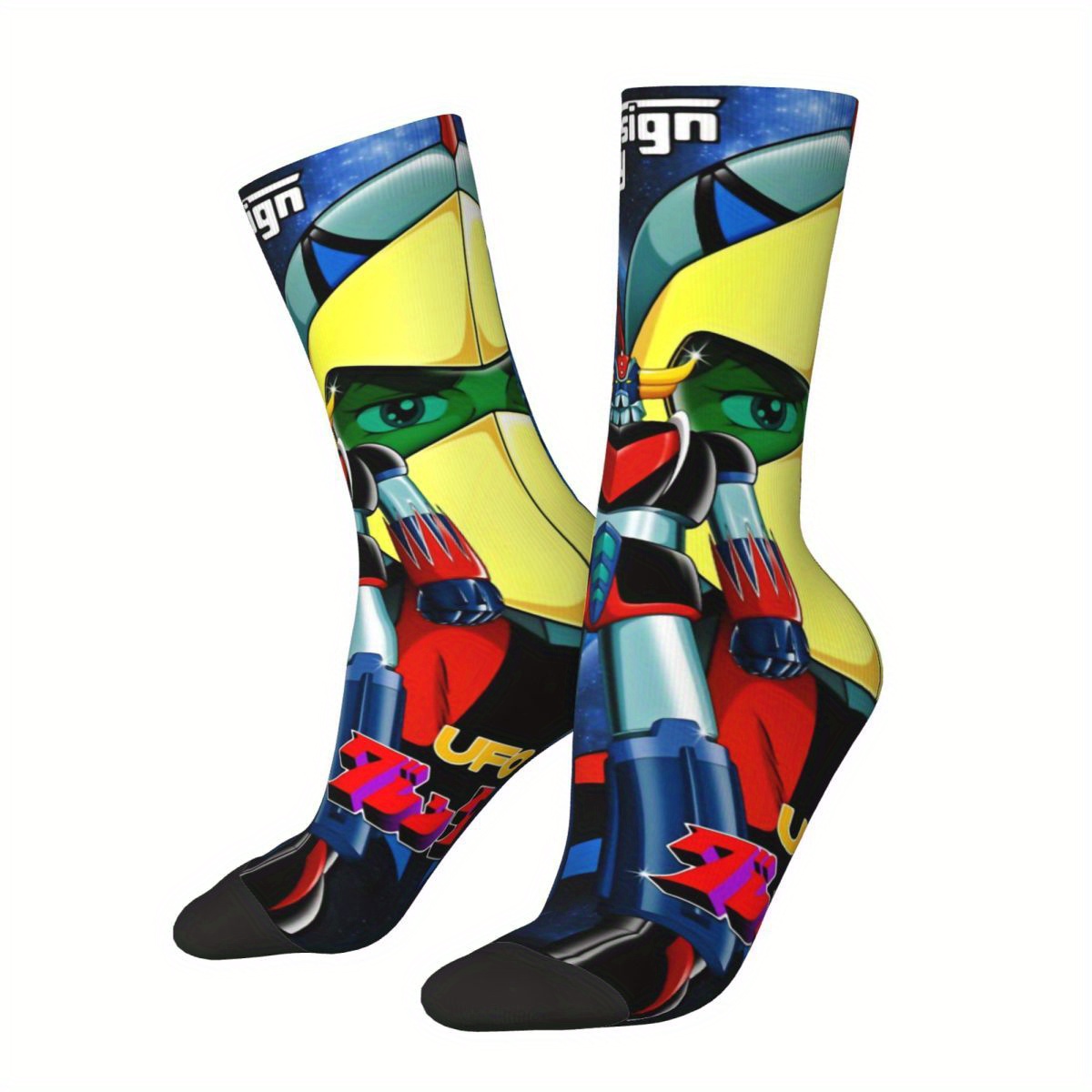 

Elastic Knit Polyester Robot-themed Crew-length With Seamless Toe And Full Cushion, 95% Polyester 5% Elastane, Machine Washable - 1 Pair