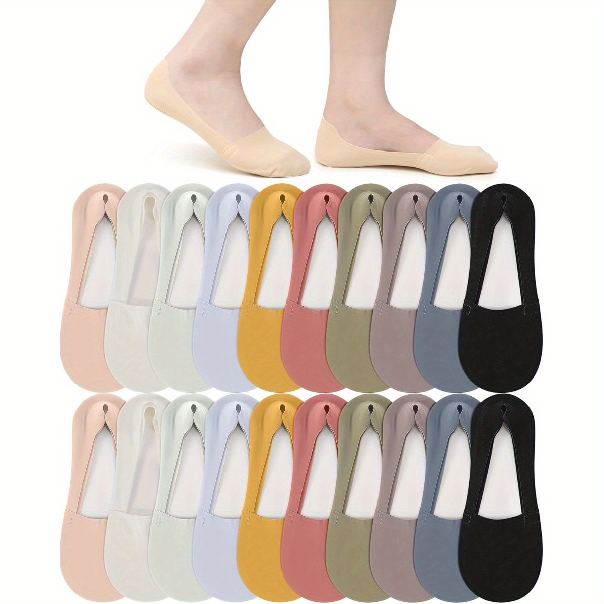 

5-16 Pairs Women's Socks, Size 5-9 - Assorted Colors, Low Cut Liner Socks, Non-slip & Breathable, Thin Invisible Socks In Nylon/spandex/polyester , Elegant Outfits, Cute Socks