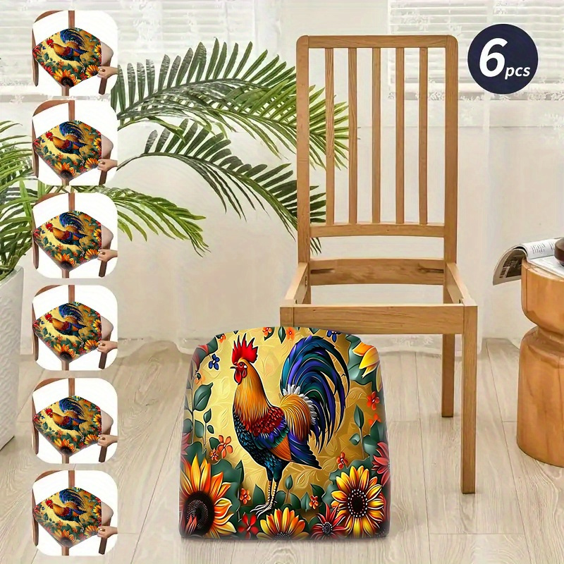 

Jit 2pcs/4pcs/6pcs - Newly Designed Rooster Pattern Chair Covers: Soft And Comfortable, Dust And Stain Resistant, Suitable For Dining, Office, And Home Decoration