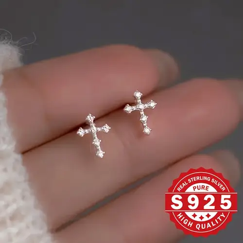 925 sterling silver zirconia fine cross stud earrings for easter hypoallergenic holiday jewelry
