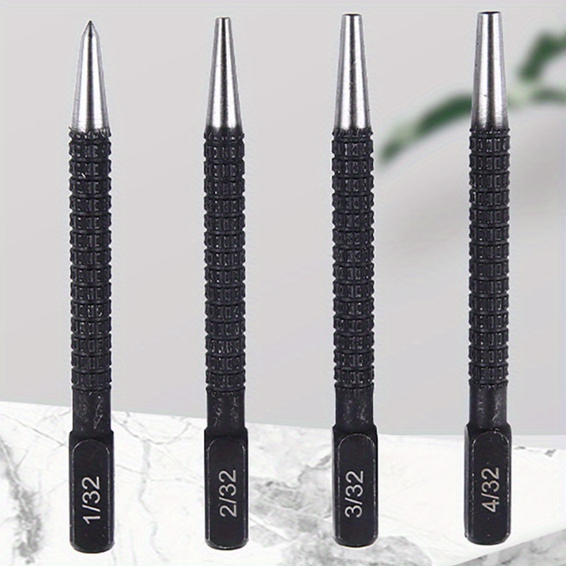 4-Piece Nail Setter Punch Set – 1/32 To 1/8 Inch, Heat-Treated Steel, Knurled Handle For Carpentry