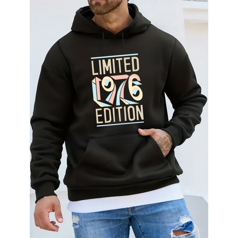 

Sweat à capuche décontracté pour homme en 1976 - % polyester, manches longues, tissu tricoté, motif alphabet, col à capuche, coupe standard, légèrement extensible, sweat-shirt de mode d'hiver